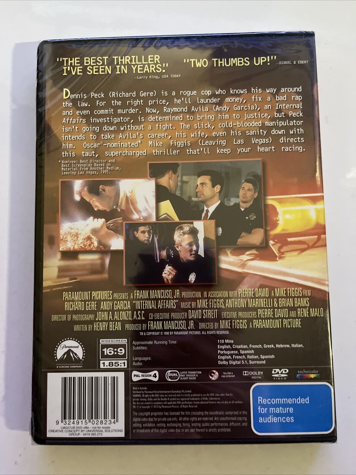 *New Sealed* Internal Affairs (DVD, 1990) Richard Gere, Andy Garcia. Region 4