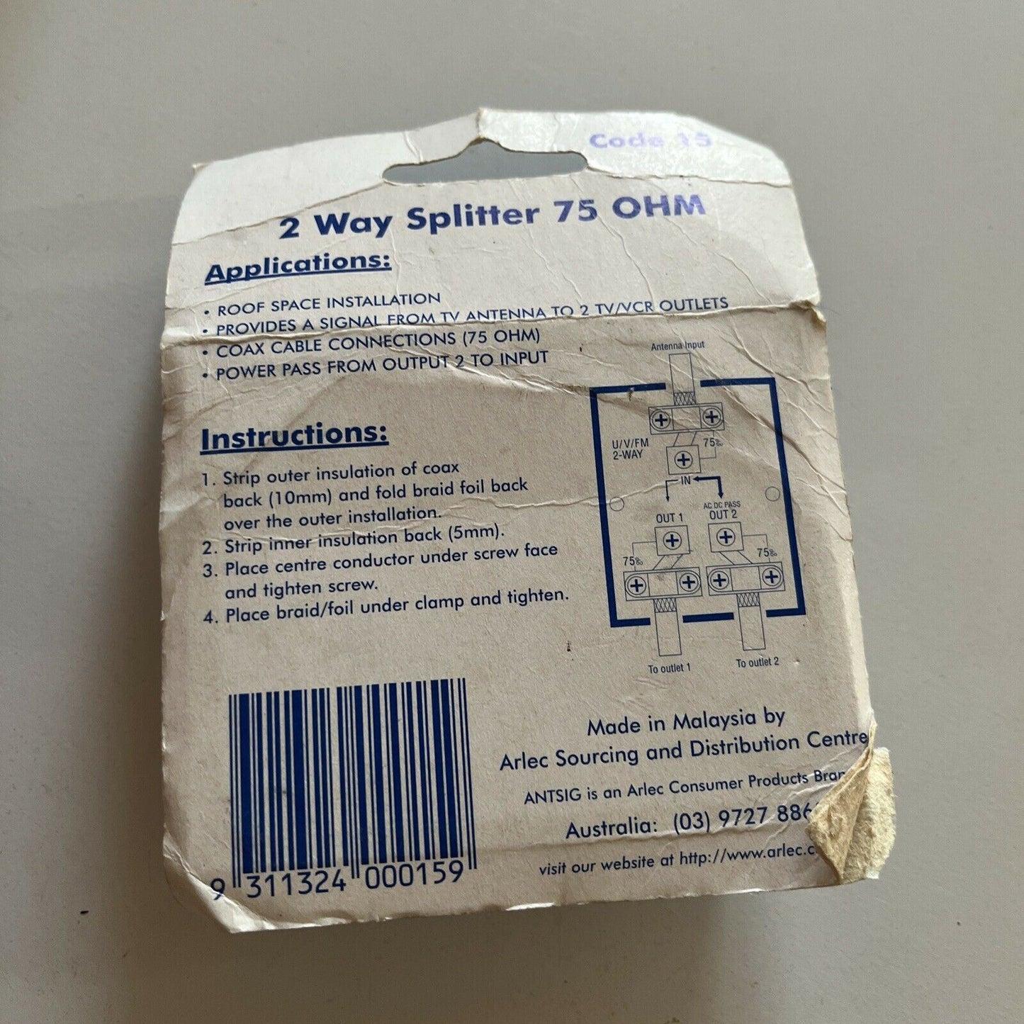 Antsig TV Antenna 2 Way Supplier Spiltter 75 OHM