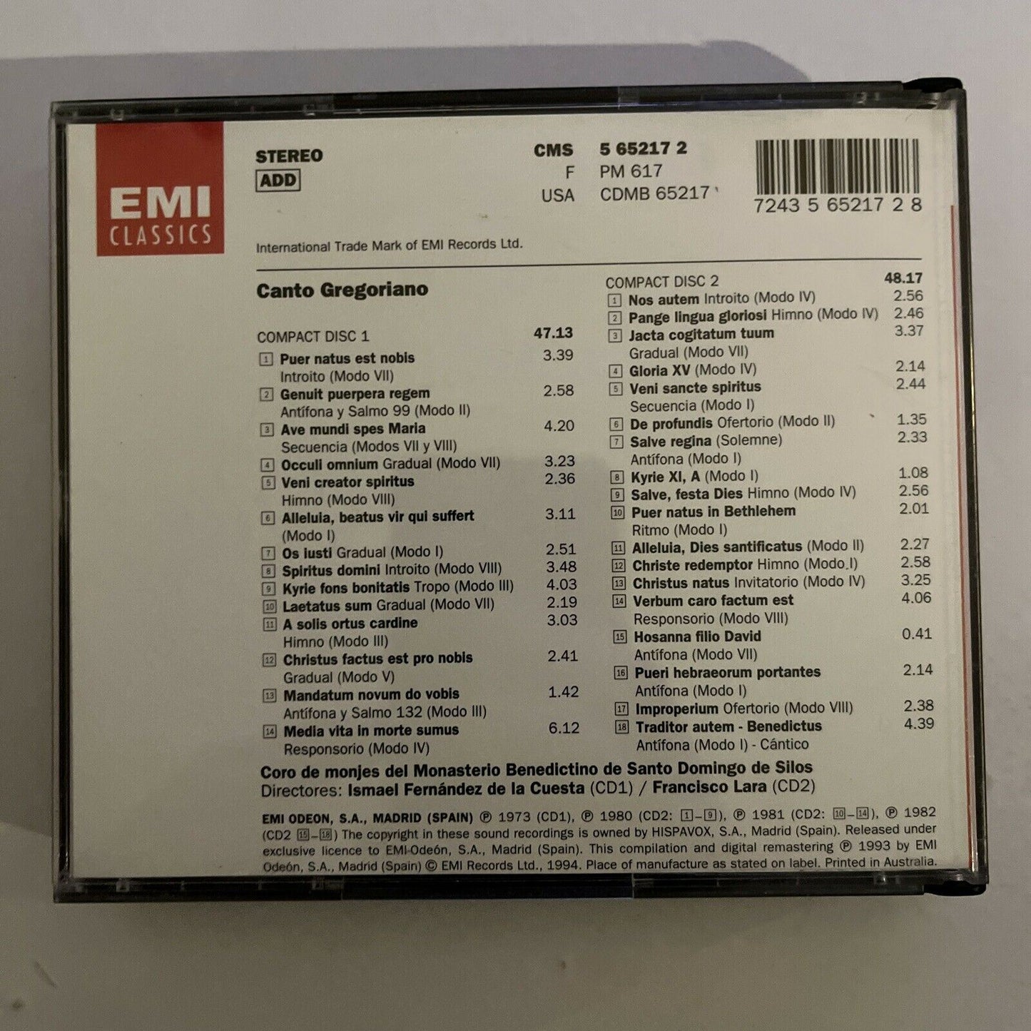 Canto Gregoriano by Benedictine Monks of Santo Domingo de Silos (CD, 1995)