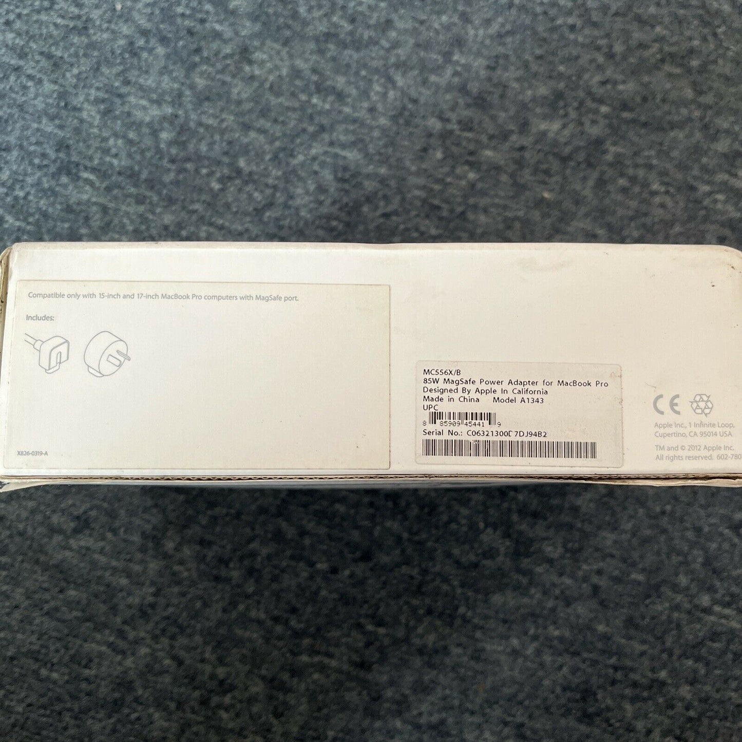 Apple 85W MagSafe Power Adapter MC556X/B Model A1343 15" - 17" MacBook Pro (Earl