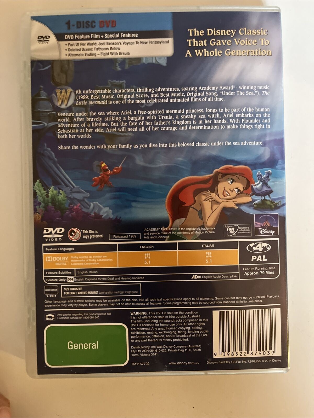 The Little Mermaid (DVD, 1989) Disney Animation Classic. Region 4