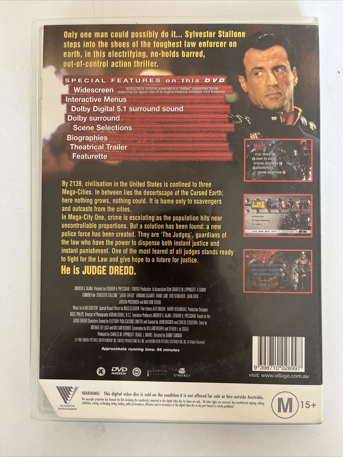 Judge Dredd (DVD, 1995) Sylvester Stallone, Armand Assante, Diane Lane. Region 4