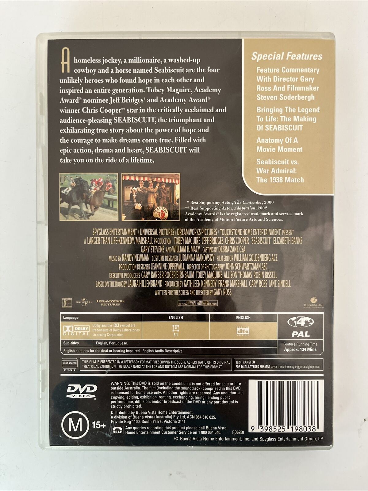 Seabiscuit (DVD, 2003) Tobey Maguire, Jeff Bridges, Chris Cooper. Region 4