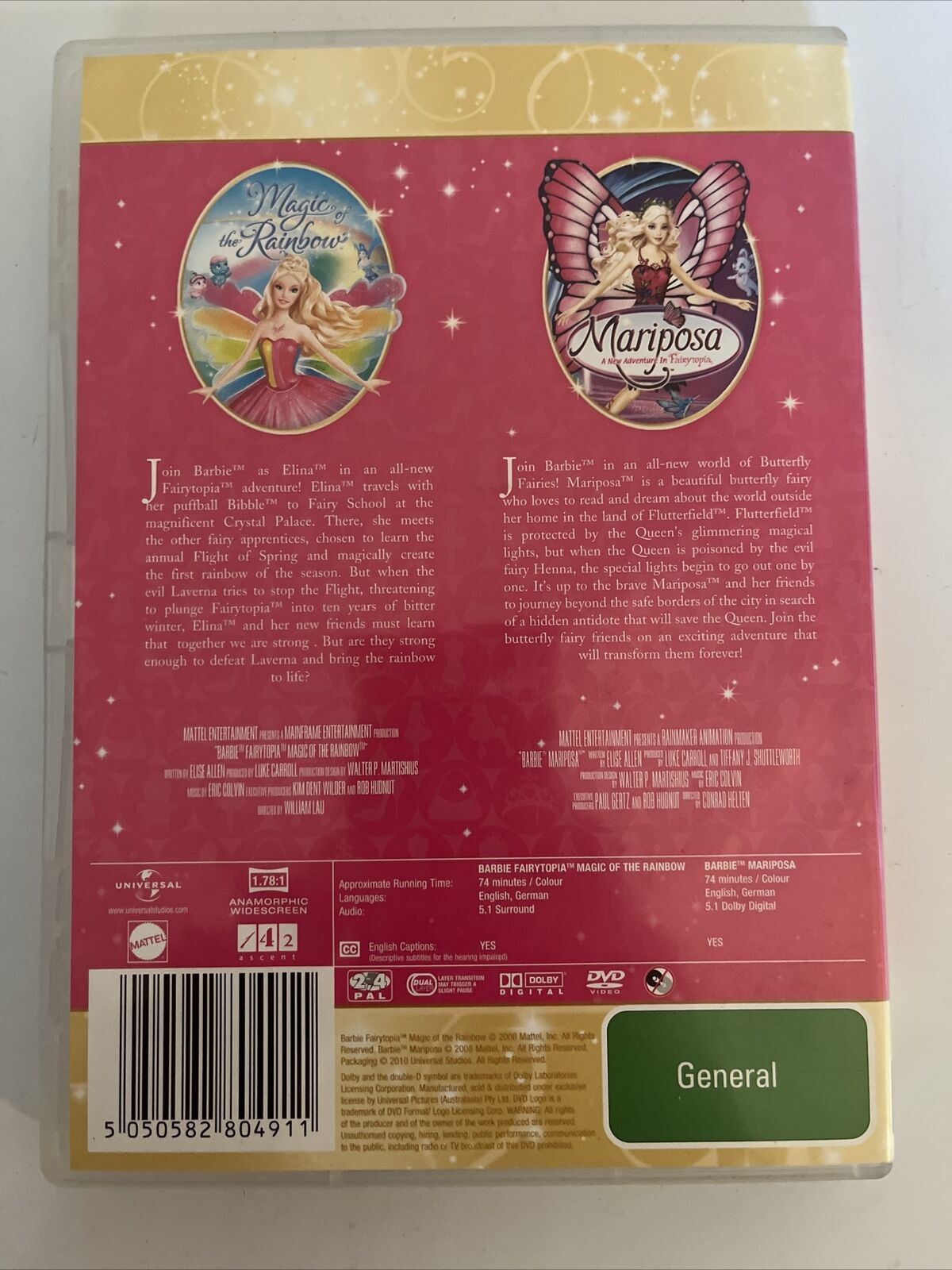 Barbie - Mariposa & The Fairy Princess (DVD, 2013)