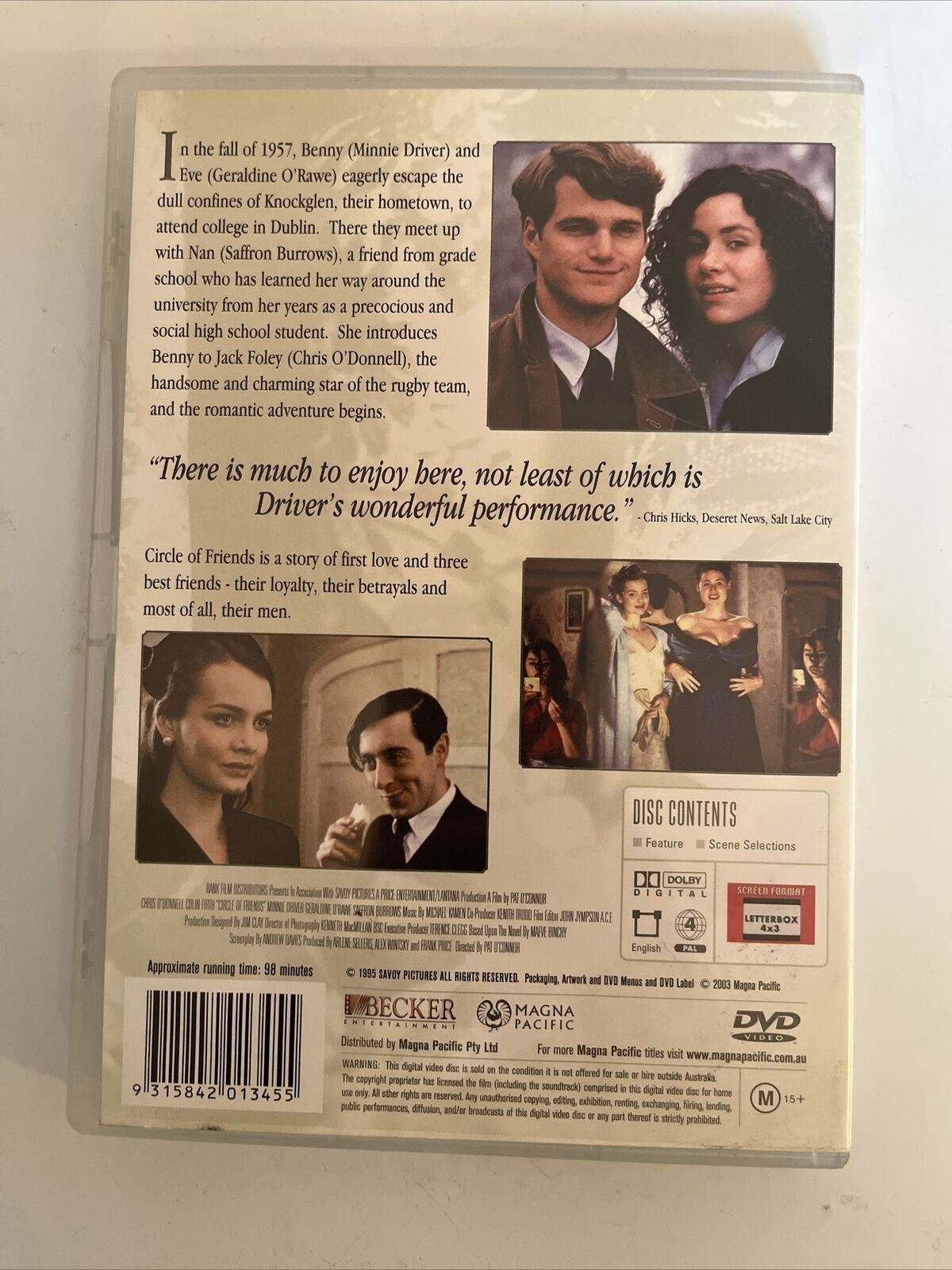 Circle Of Friends (DVD, 1995) Chris O'Donnell, Colin Firth, Minnie Driver. Reg 4