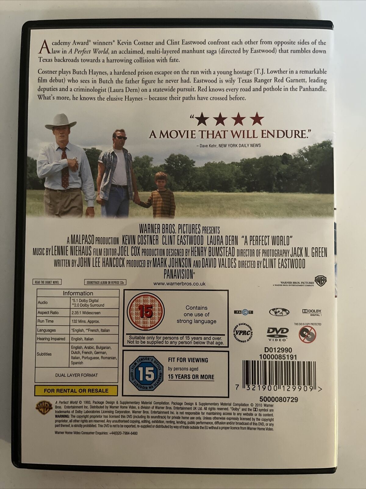 A Perfect World (DVD,1993) Kevin Costner, Clint Eastwood, Laura Dern. Region 4,2