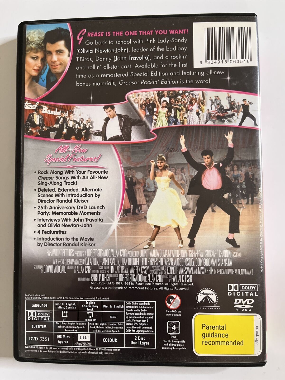 Grease Special Edition (DVD,1978) John Travolta, Olivia Newton-John NEW Region 4