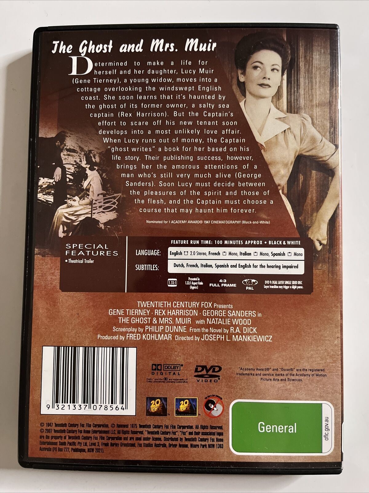 The Ghost And Mrs. Muir (DVD, 1947) Gene Tierney, Rex Harrison. NEW Region 4