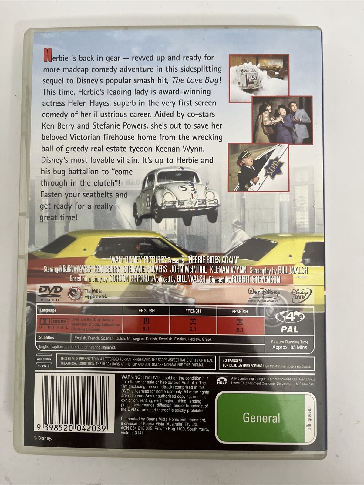 Herbie Rides Again (DVD, 1974) NEW Helen Hayes, Ken Perry. Disney Region 4