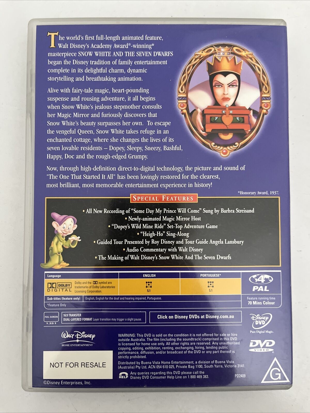 Snow White And The Seven Dwarfs (DVD, 1937) Disney Animated Film. Region 4
