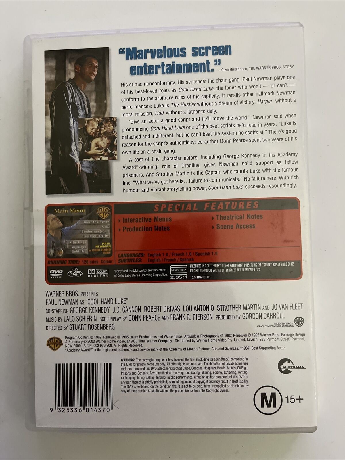Cool Hand Luke (DVD, 1967) Paul Newman, George Kennedy. Region 4 NEW