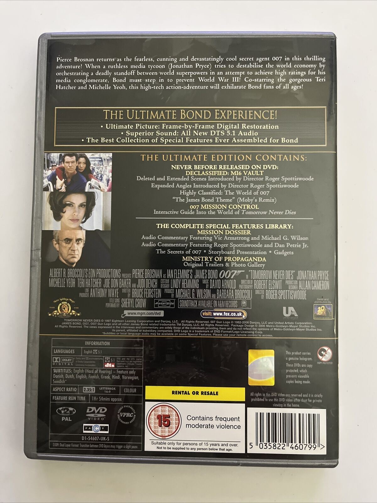 James Bond 007 Tomorrow Never Dies - Ultimate Edition (DVD, 1997) Region 2 NEW