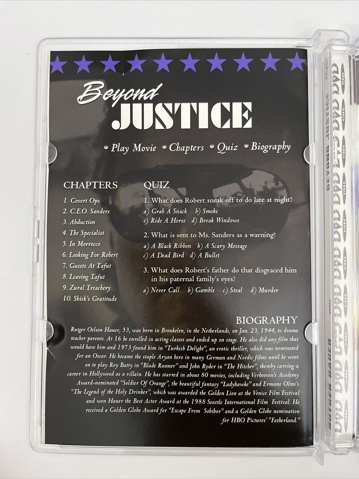 Beyond Justice (DVD, 1991) Rutger Hauer, Carol Alt, Omar Sharif. All Regions