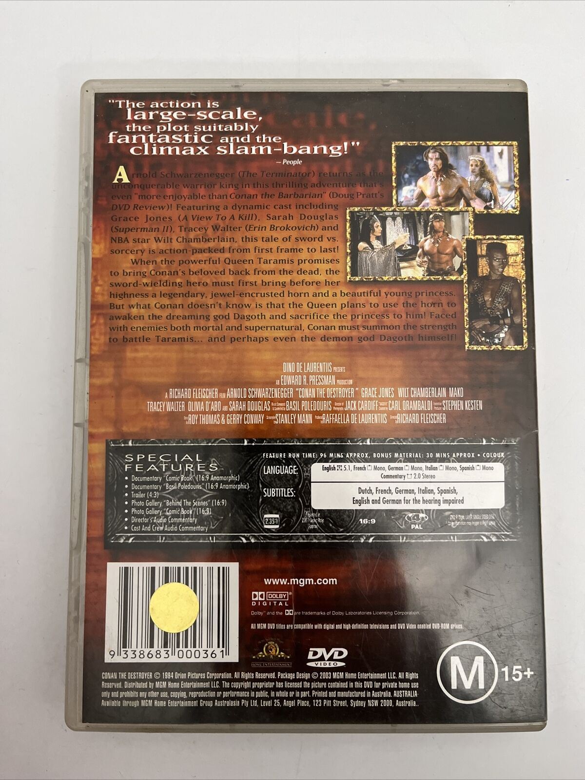 Conan The Destroyer Special Edition (DVD, 1984) Arnold Schwarzenegger. Region 4