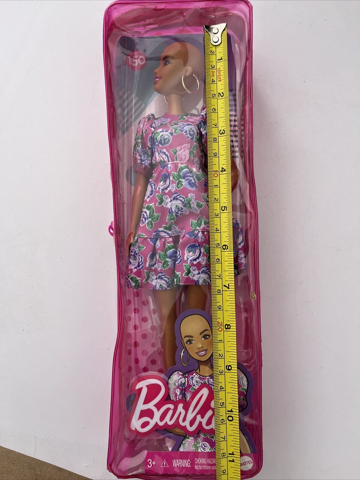 Barbie Fashionistas Doll #150 Floral Dress Bald Barbie 12"
