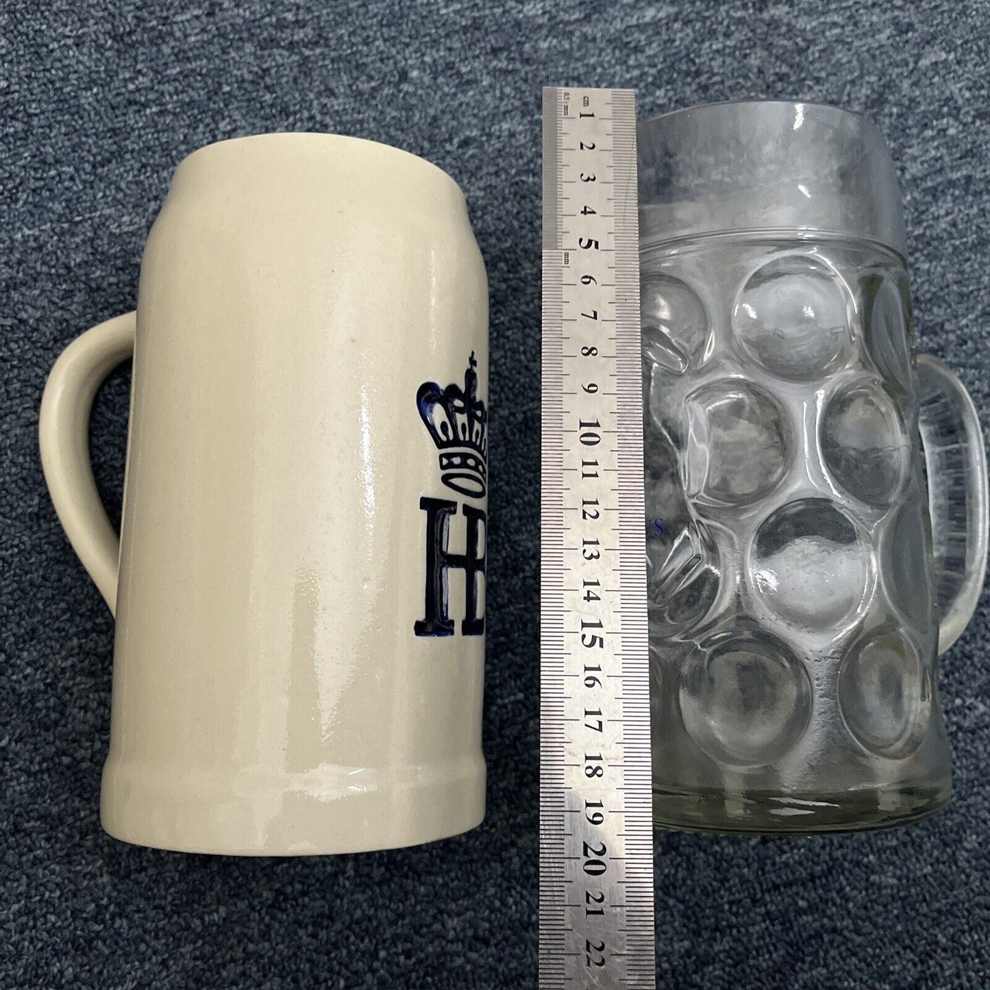 2x Genuine Hofbrauhaus HB Beer Mugs Stein 1L Ceramic and Glass