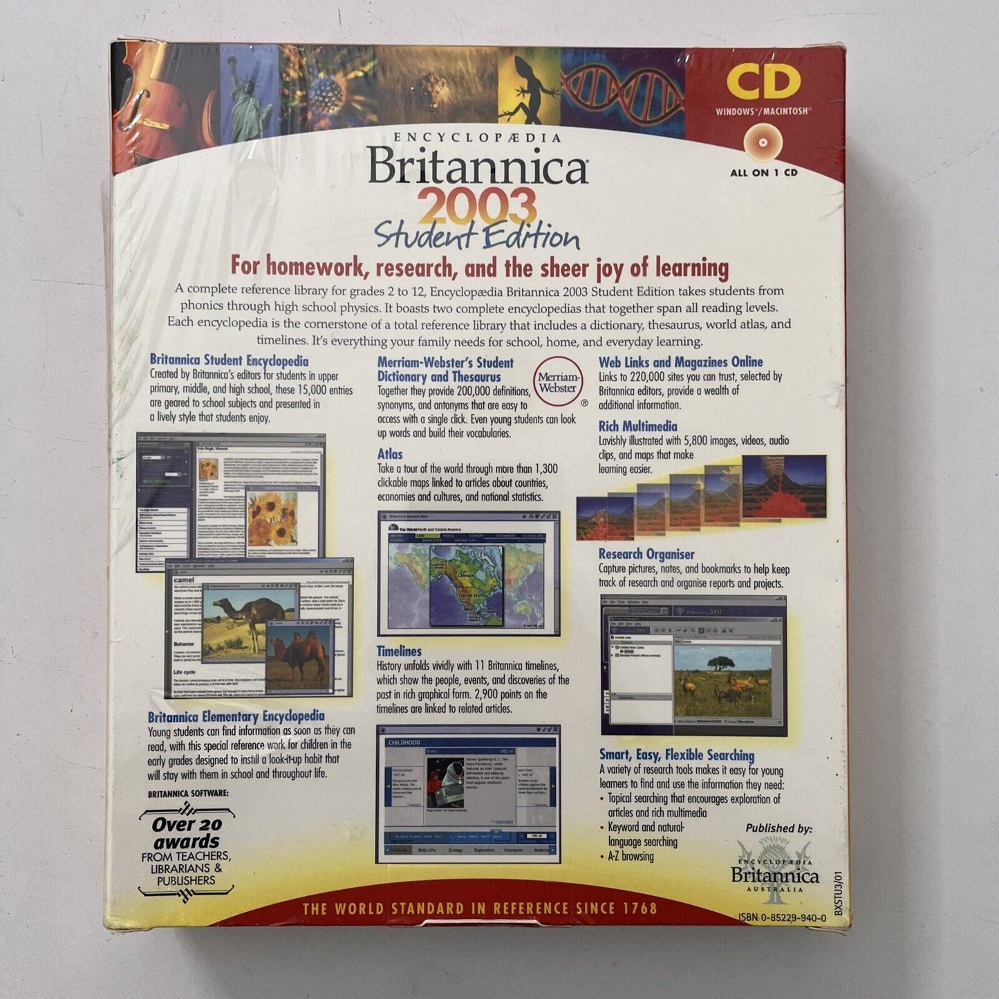 Encyclopaedia Britannica 2003 Student Edition - PC Windows Mac Software