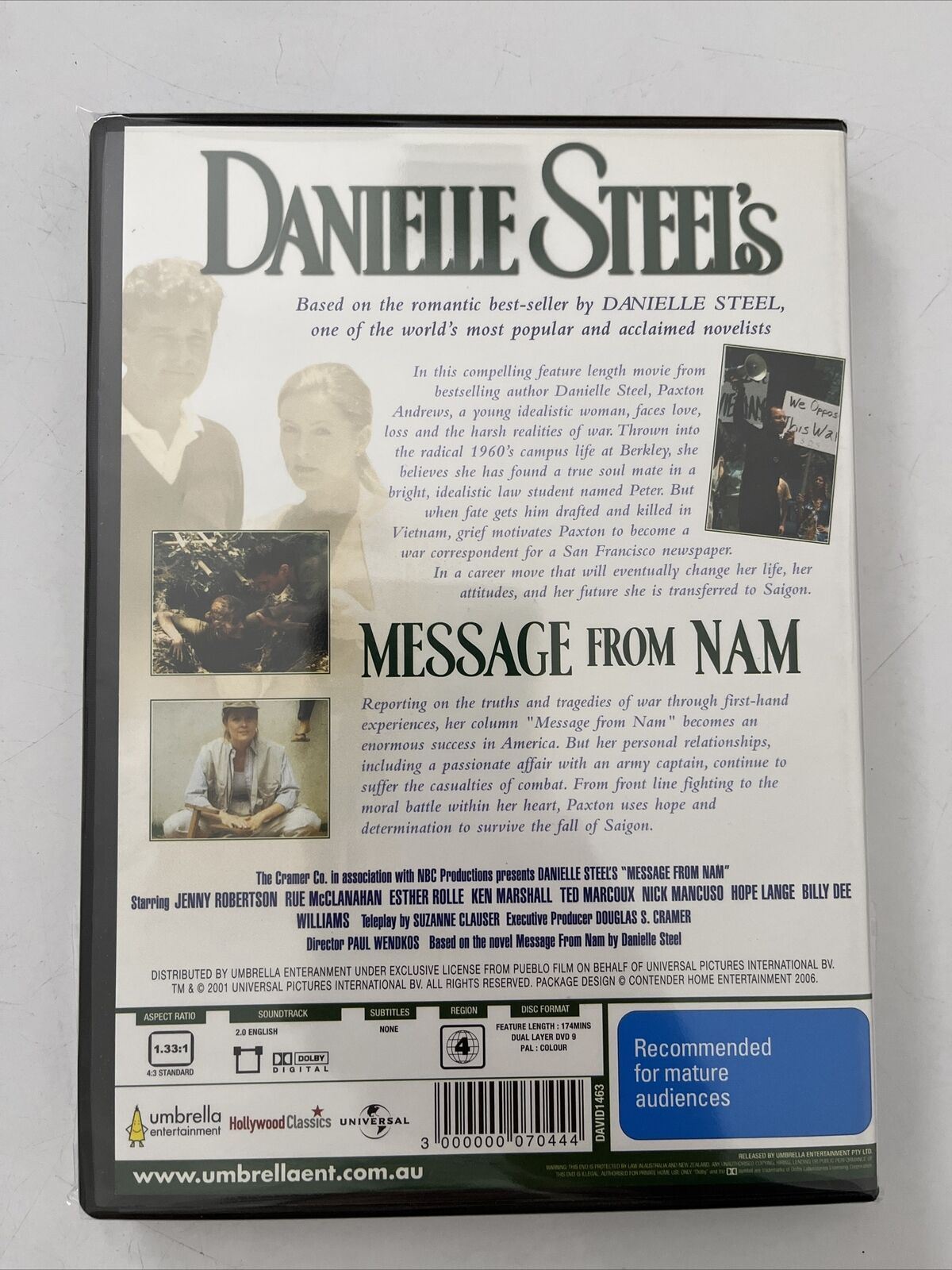 Danielle Steel's Message From Nam (DVD, 1993) Jenny Robertson. NEW Region 4