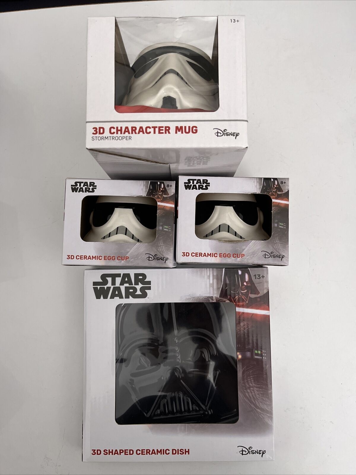 NEW Star Wars 3D Storm Trooper Mug, 2x Egg Cup & Darth Vader Ceramic Dish