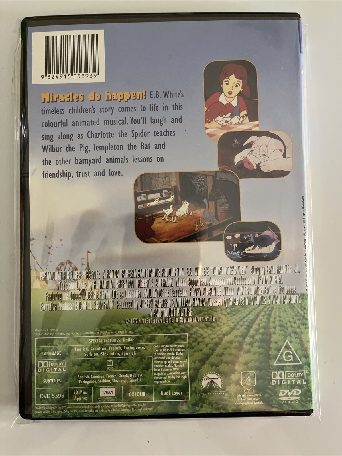 Charlotte's Web (DVD, 1973) Debbie Reynolds, Paul Lynde. Animation NEW Region 4