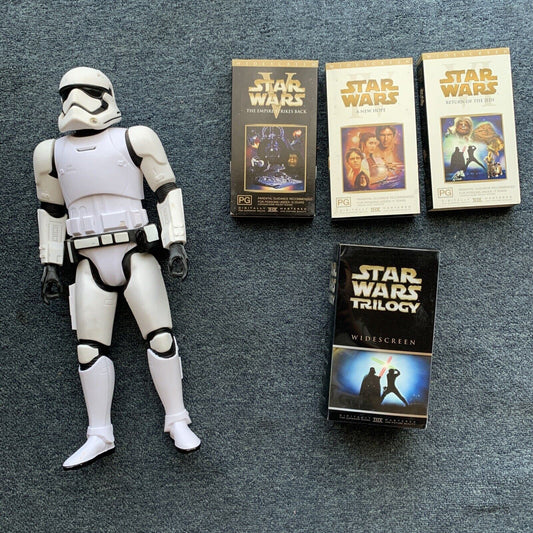 Star Wars Stormtrooper Action Figure 18" 47cm & VHS Original Trilogy Set