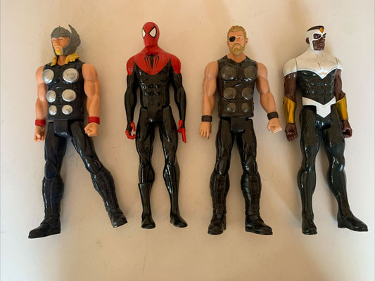 4x Marvel Action Figures Thor, Spiderman, Falcon Titan Heroes Avengers 12" 30cm
