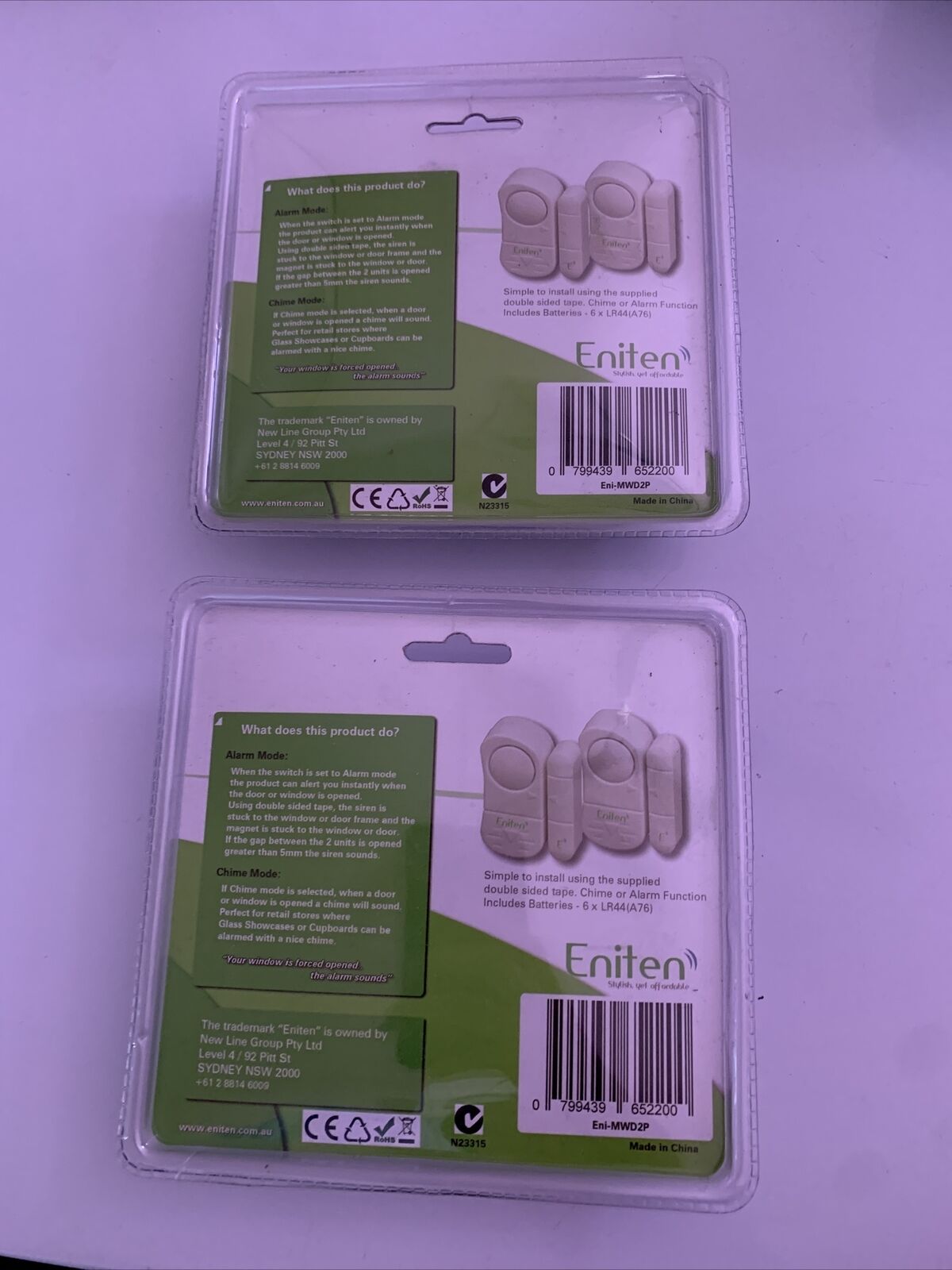 2x NEW Sets of Eniten Door Window Alarm With Chime 2 Pack