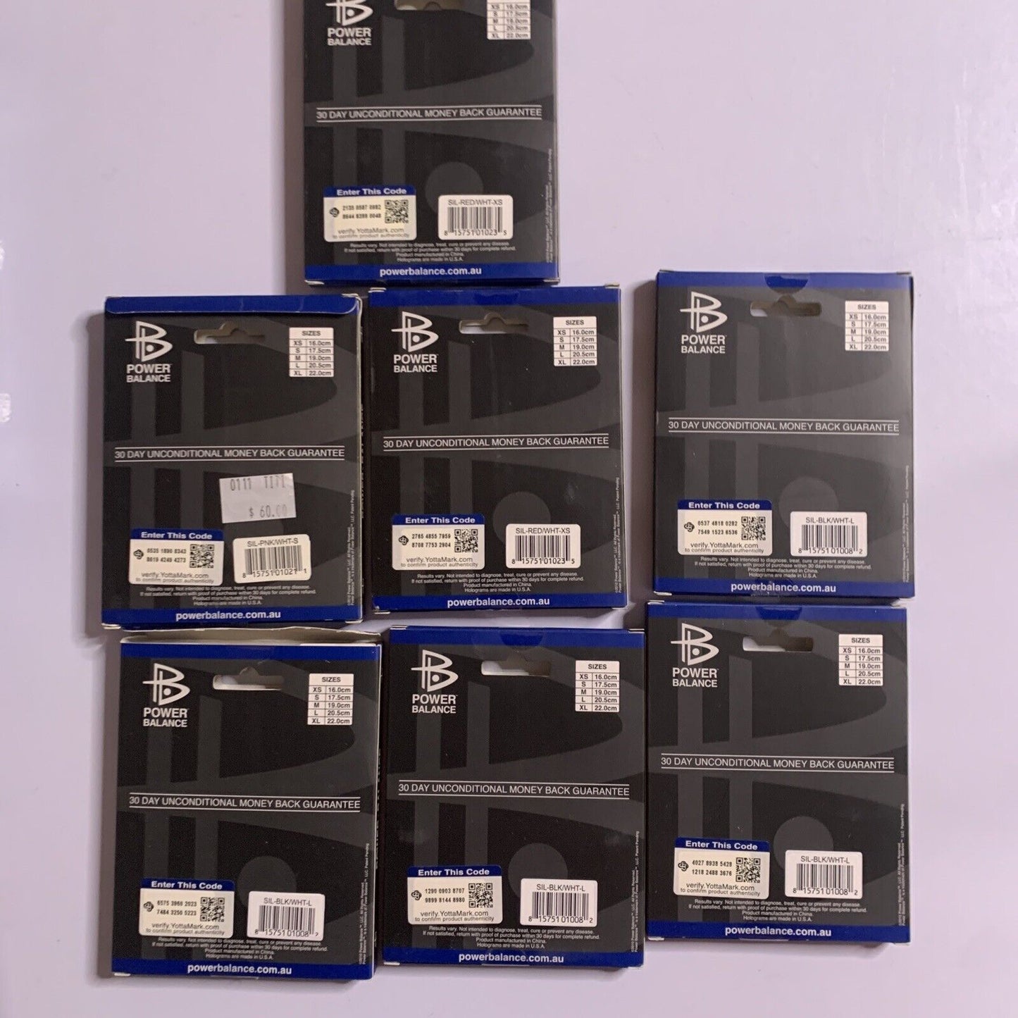 7x Power Balance Bracelets XS S L NEW