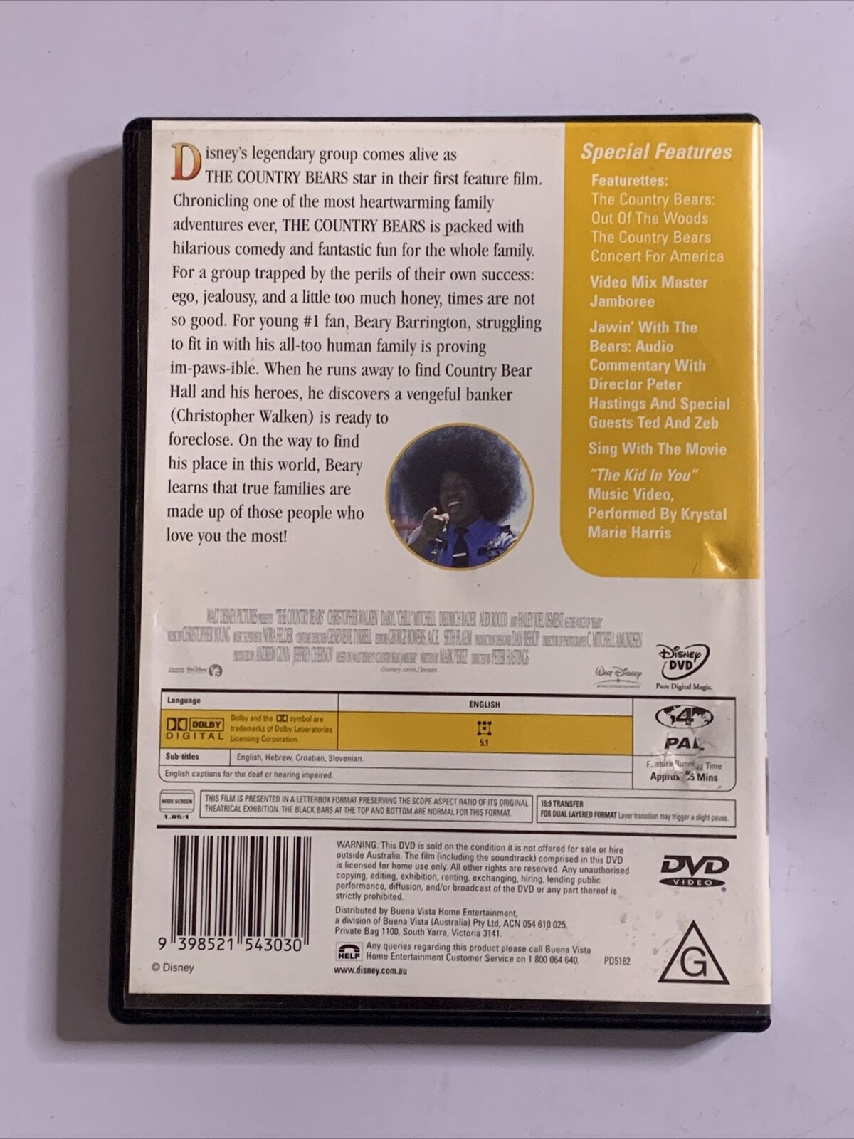 The Country Bears (DVD, 2002) Christopher Walken, Haley Joel Osment Region 4