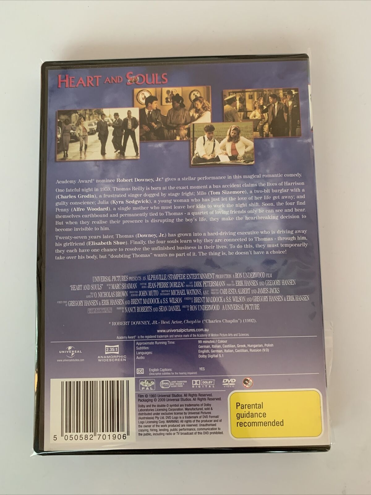 Heart And Souls (DVD, 1993) Kyra Sedgwick, Robert Downey Jr Region 4 NEW