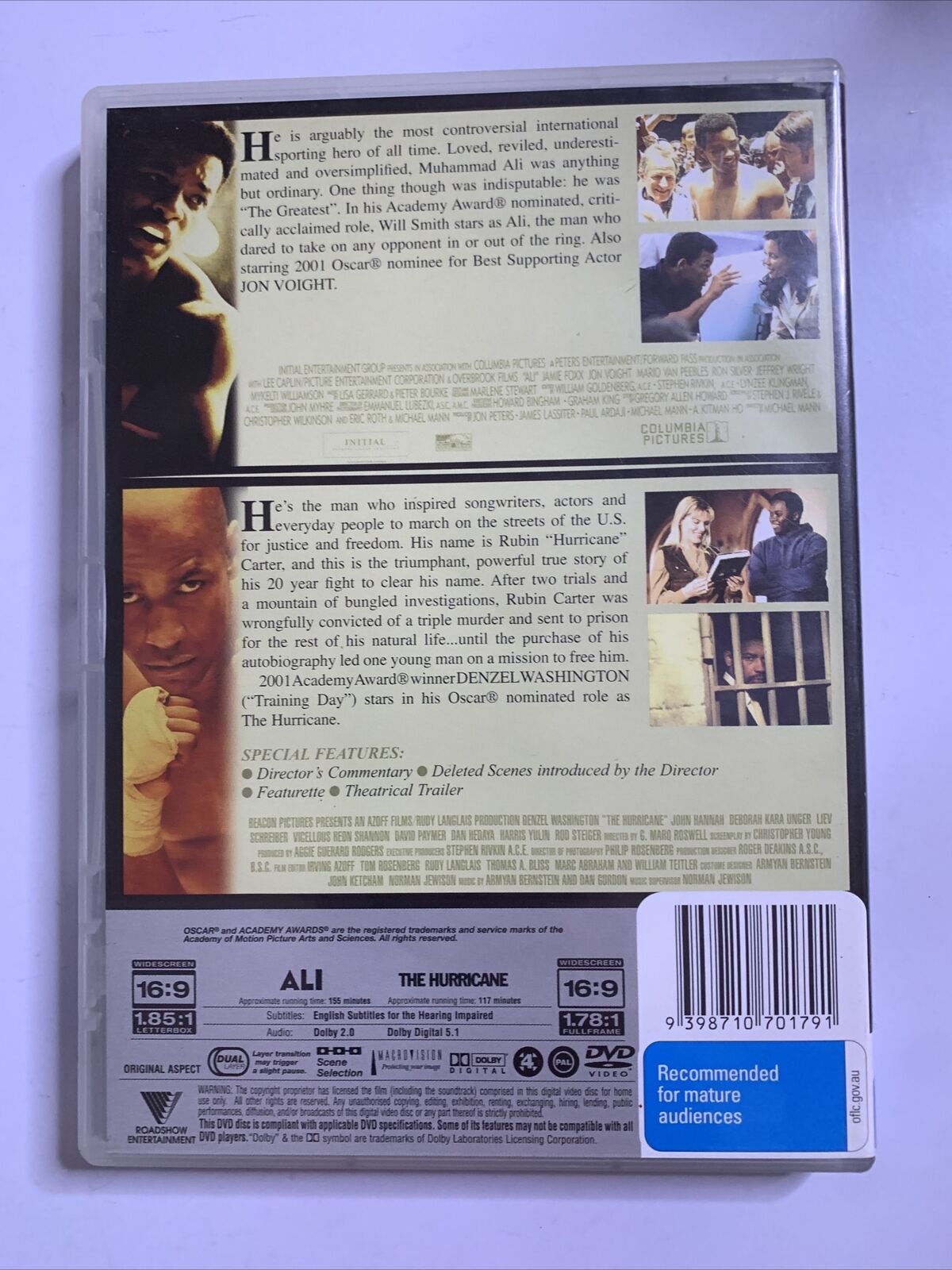 Ali / The Hurricane (DVD, 2001) Denzel Washington, Will Smith Region 4