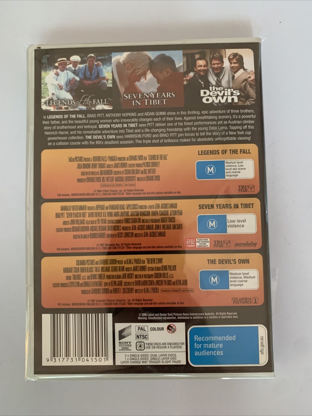 Devils Own / Seven Years in Tibet / Legends of the Fall (DVD) NEW Region 4