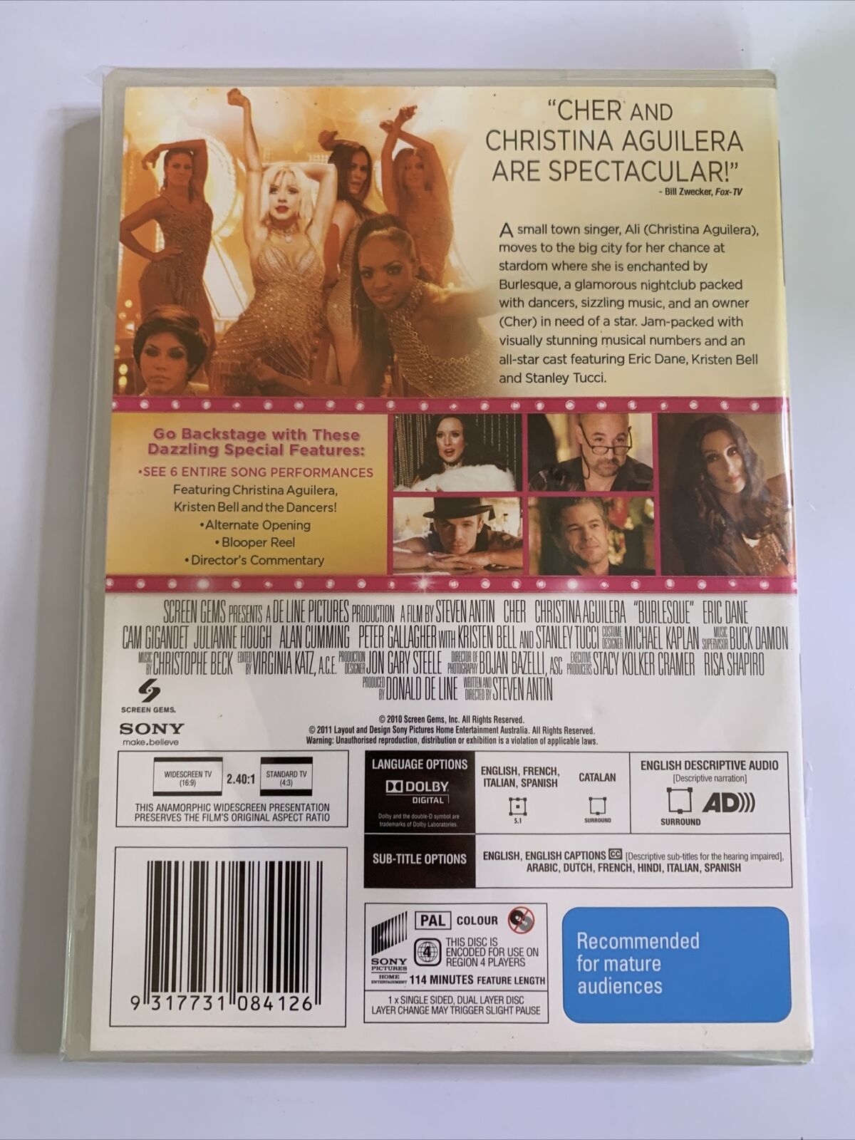 Burlesque (DVD, 2010) Christina Aguilera, Cher Region 4 NEW