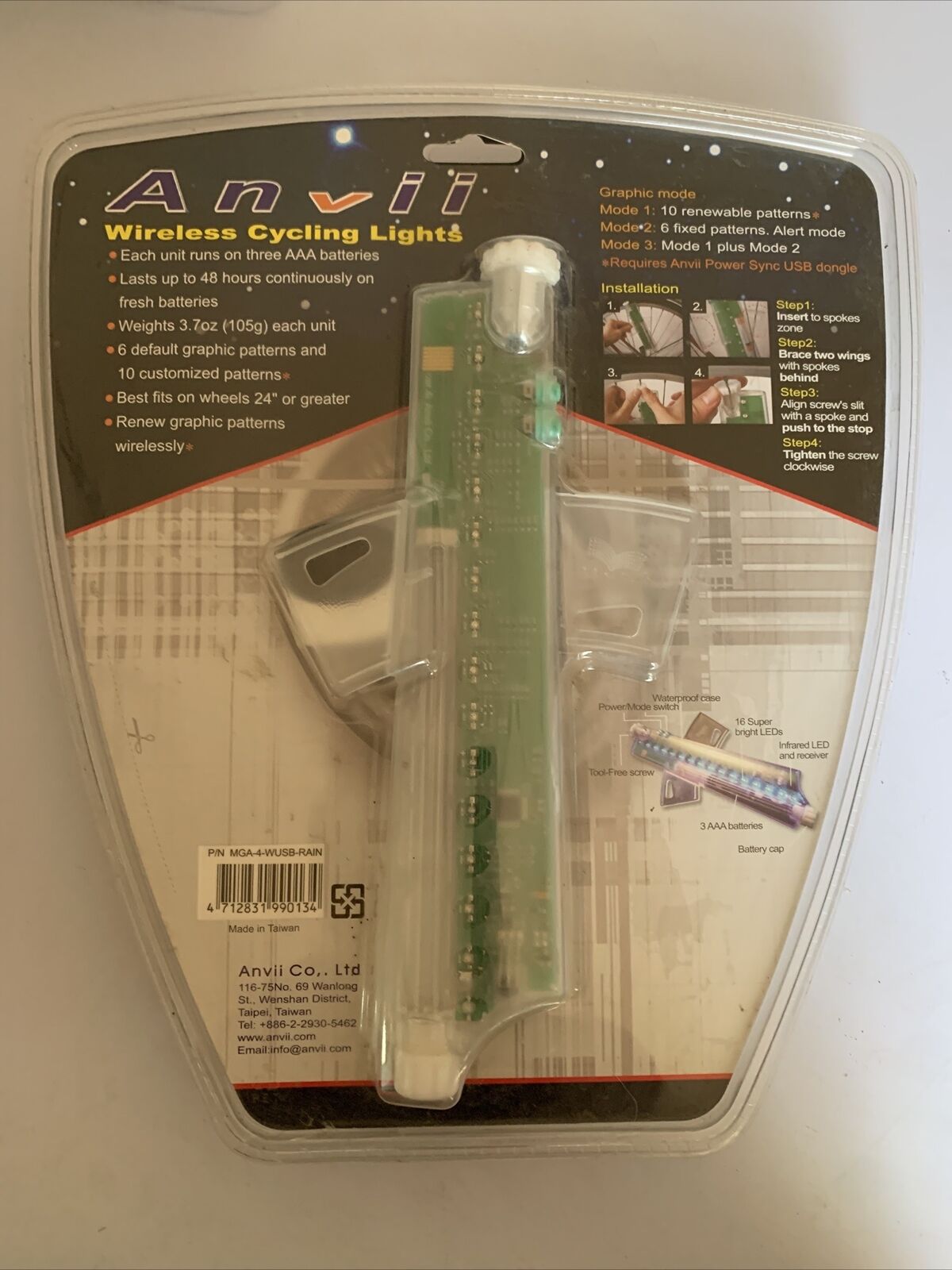 Anvii Wireless Cycling Wheel LED Lights for Bicycle Programmable NEW