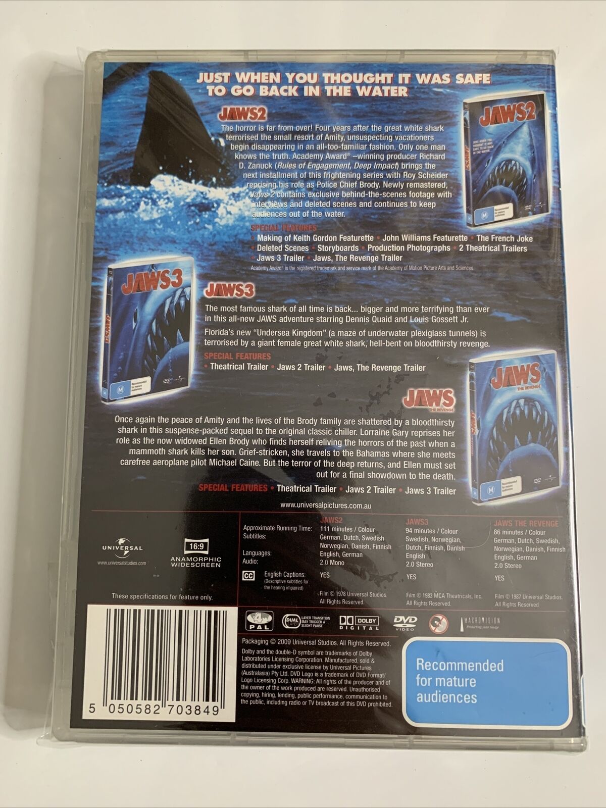 Jaws 2 3 The Revenge 3 Movie Collection (DVD) Region 4 NEW