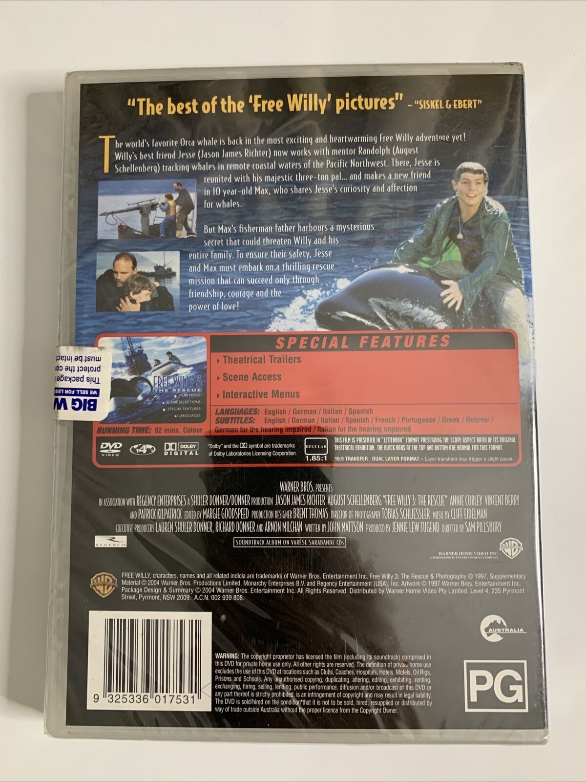 Free Willy 3 (DVD, 1996) Region 4 NEW Sealed