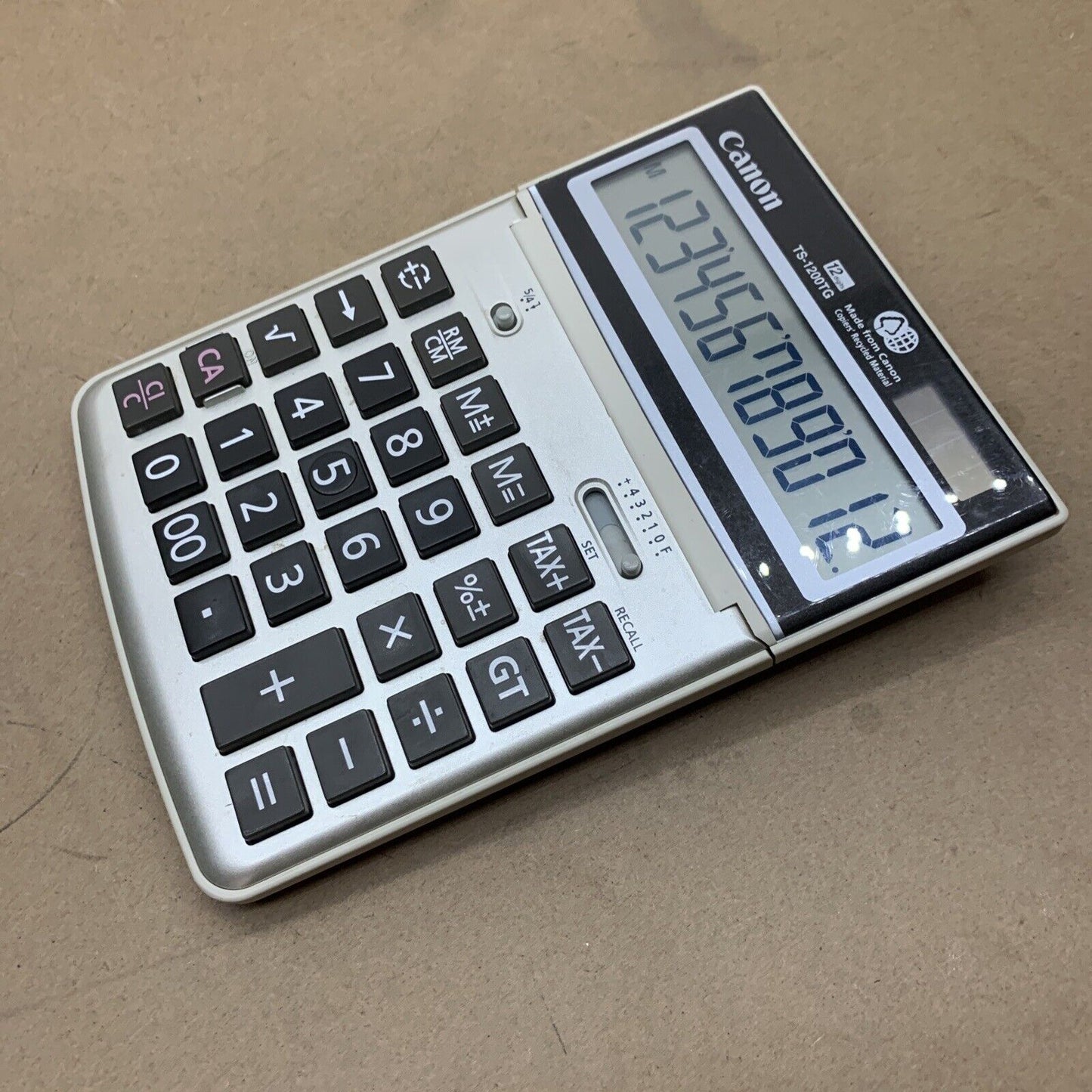 Canon 12 Digit Tax Calculator Solar Powered TS-1200G *Missing Battery Lid