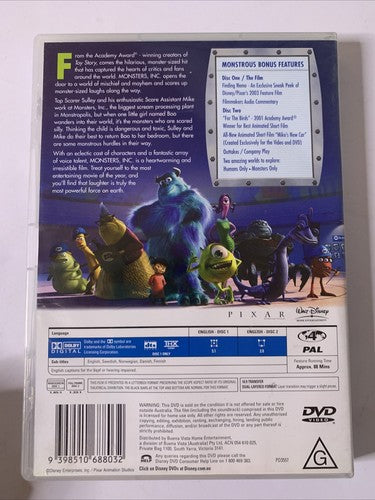 Monsters, Inc. (DVD, 2001) Disney Pixar Animation Film Region 4