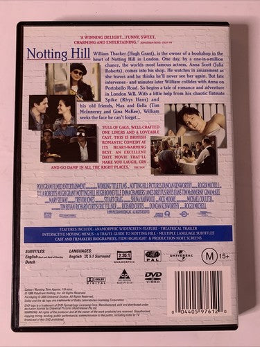 Notting Hill (DVD, 1999) Hugh Grant, Julia Roberts Comedy Region 4 &2