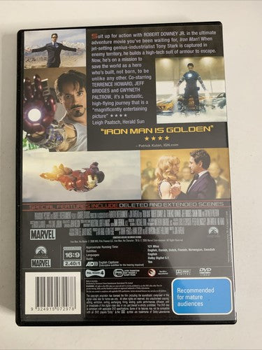 Iron Man (DVD, 2008) Robert Downey Jr., Samuel L. Jackson, Stan Lee Region 4