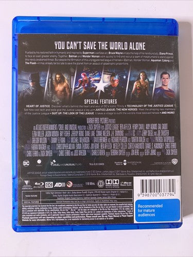 Justice League (Blu-ray, 2017) Amber Heard, Amy Adams, Ben Affleck Region B
