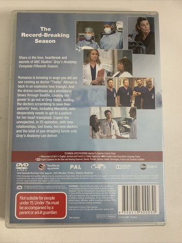 Grey's Anatomy : Season 15 (DVD, 2018, 7-Disc) Region 4