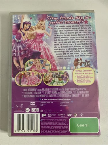 Barbie:  The Princess & The Popstar (DVD, 2012) Animation Region 4 &2