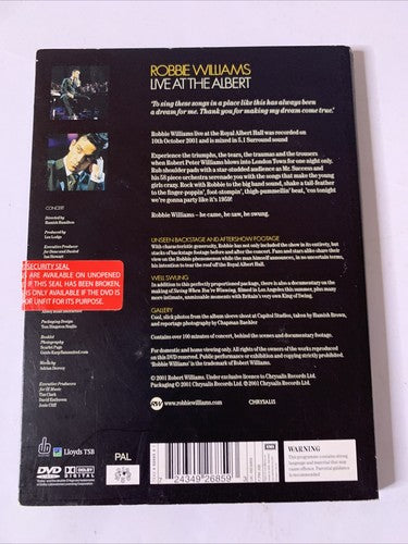 Robbie Williams – Live At The Albert (DVD, 2001) All Regions
