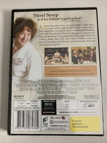 Julie & Julia (DVD, 2009) Amy Adams, Meryl Streep, Stanley Tucci Region 4 NEW