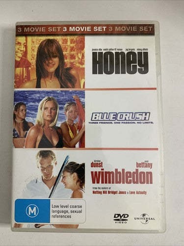 Honey / Blue Crush / Wimbledon (DVD, 2002, 3-Discs) Region 4 &2
