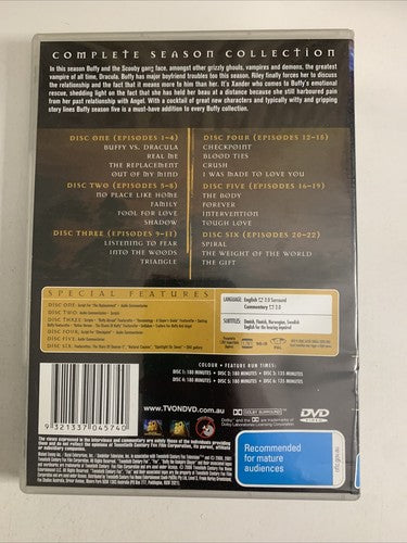 Buffy the Vampire Slayer : The Complete Season 5 (DVD, 2001, 6-Disc) Region 4