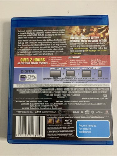 A Good Day to Die Hard: Harder Extended Cut (Blu-ray, 2013) Bruce Willis RegionB