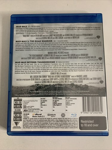 The Mad Max Trilogy Collection (Blu-ray, 1979, 3-Disc) Mel Gibson Region B