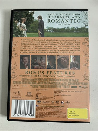 Emma (DVD, 2020) Anya Taylor-Joy, Bill Nighy, Miranda Hart region 4 NEW